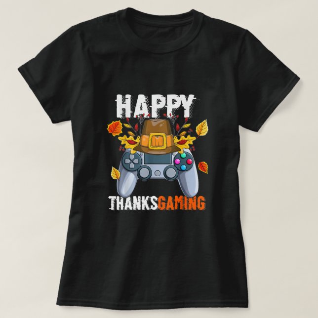 T-shirt Happy Thanksgiving Video Game Controller Pilgrim C (Design devant)
