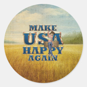 T-SHIRT Happy USA Runder Aufkleber