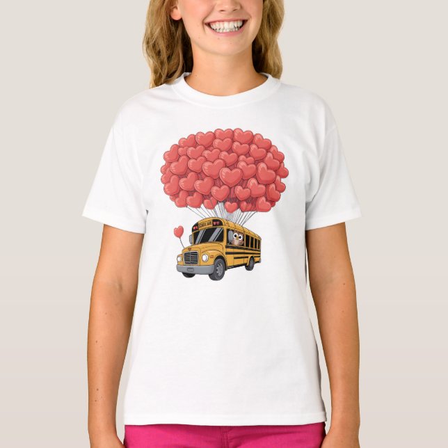 T-shirt Happy Valentine's Day Bus with Owl (Devant)