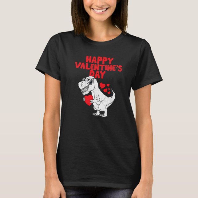 T-shirt Happy Valentines Day Dinosaur Trex Toddler Boys Ki (Devant)