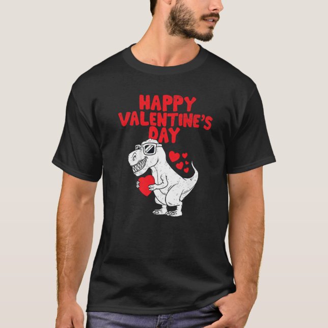 T-shirt Happy Valentines Day Dinosaur Trex Toddler Boys Ki (Devant)