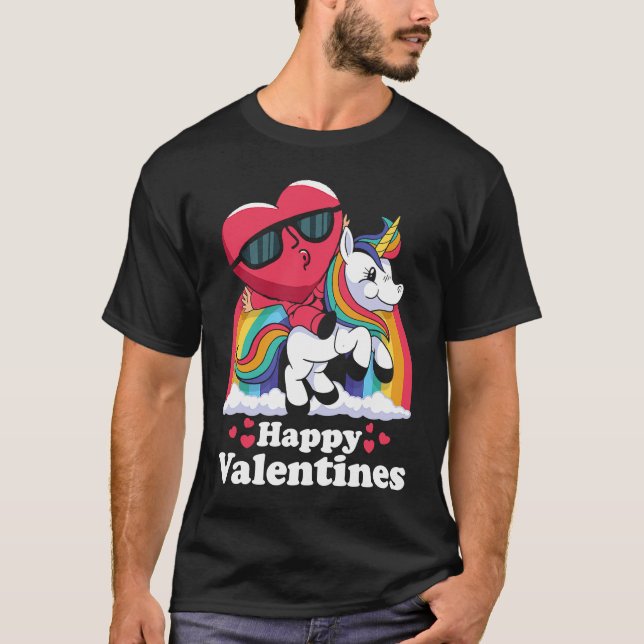 T-shirt Happy Valentines Heart Unicorn (Devant)