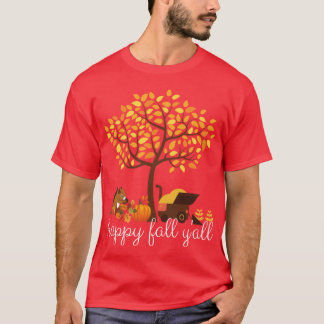 T-shirt happy yall funny autumn tree with falling leaves h