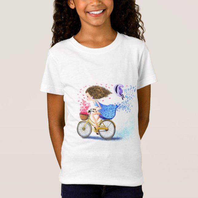 T-shirt Happy Young Girl On Bike Girls (Devant)