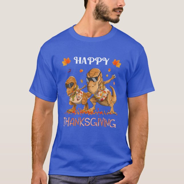 T-shirt Happyhanksgiving Re Dinosaur Rapper Dabbing friend (Devant)