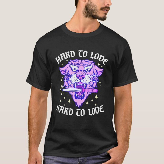 T-shirt Hard To Love Tiger Face Knife Dagger Emo Break Up  (Devant)