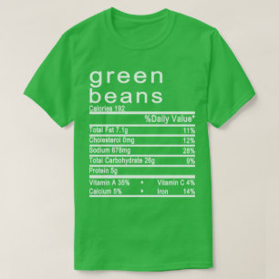 T-shirt haricots verts étiquette de la valeur nutritive