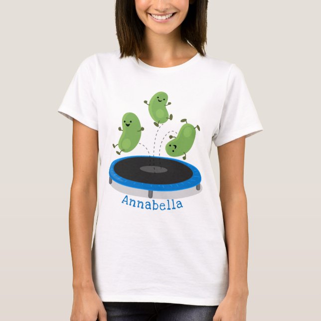 T-shirt Haricots verts mignons sur dessin animé trampoline (Devant)