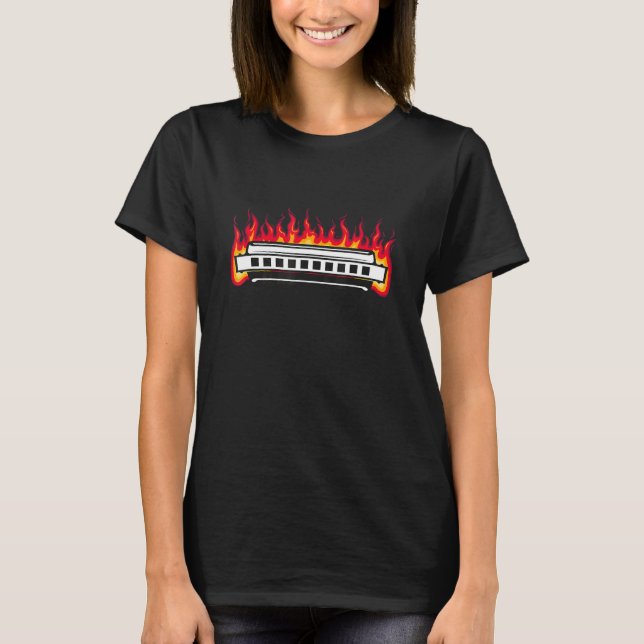 T-shirt Harmonica I Flames I Instrument de musique Harmoni (Devant)