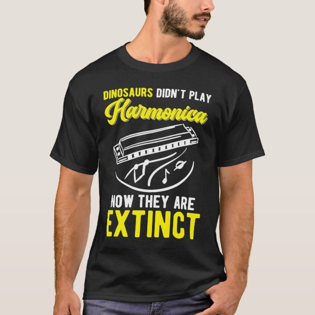 T-shirt Harmonica Player Dinosaur Joke Harmonicist (Devant)