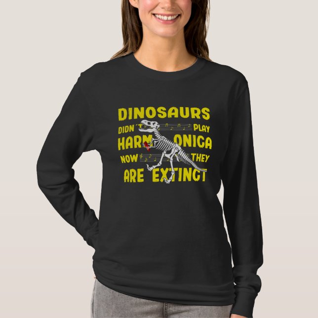 T-shirt Harmonicist  Dinosaurs Joke Harmonica Instrument (Devant)