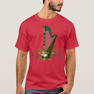 T-shirt Harpe celtique avec noeud celtique et fleurs avec 