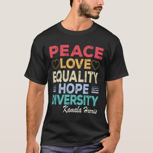 T-shirt Harris Peace Love Equality Hope Diversity Retro (Devant)
