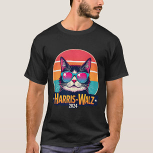 T-shirt Harris Walz 2024 Chat Lunettes de soleil Retro Vin