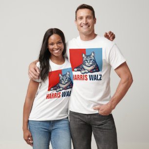 T-shirt Harris Walz 2024 Manifestement Red Blue Cat