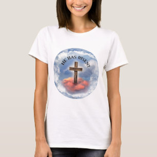 T-shirt Has Risen Rugged Cross With Clouds