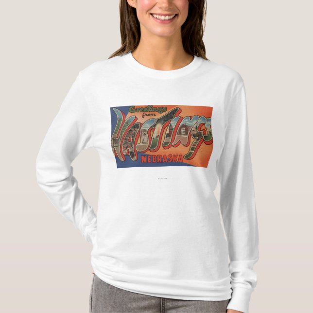 T-shirt Hastings, Nébraska - grandes scènes de lettre (Devant)