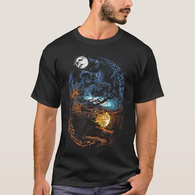 T-shirt Hati Et Skoll - Vikings Mythologie Norse - Fenrir (Devant)