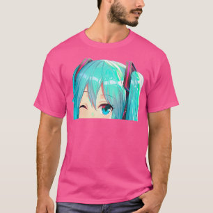T-shirt Hatsune Miko Peeker Peeking Anime Miku Girl Window