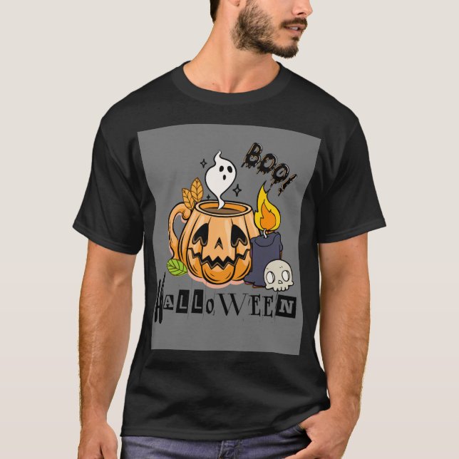 T-shirt Haunted Citrouille Mug avec Ghost-Éffrayant Boo! T (Devant)