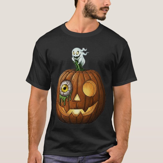 T-shirt Haunted Ghost & Dripping Eyeball Jack-O-Lantern (Devant)