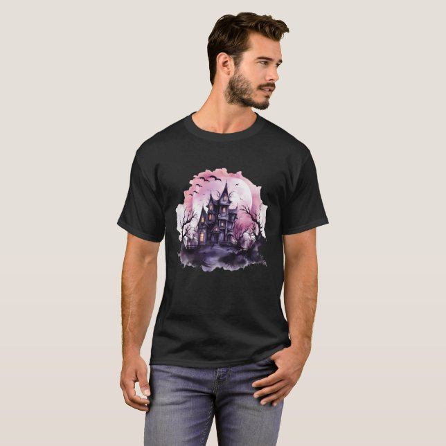 T-shirt Haunted Haven : Décor Éffrayant & Équipement (Devant entier)