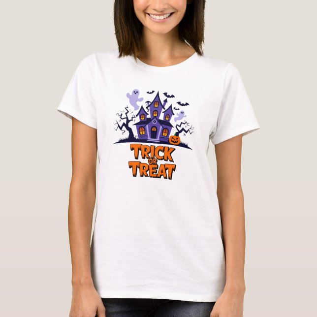 T-shirt Haunted house fun pour les friandises d'Halloween! (Devant)
