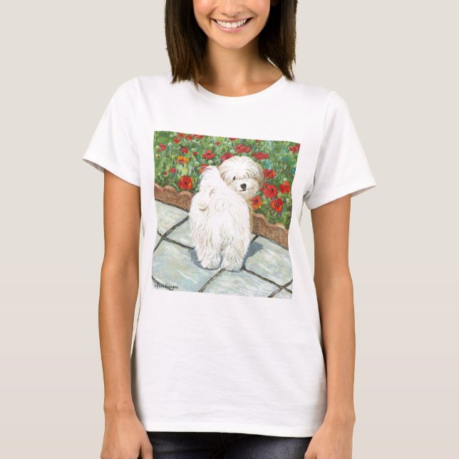 T-shirt Havanese n Poppies Art Print Gips & Cards (Devant)
