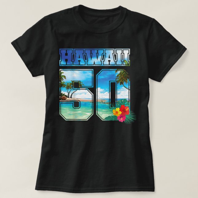 T-shirt Hawaii 50th State Hawaii Hibiscus 50 (Design devant)