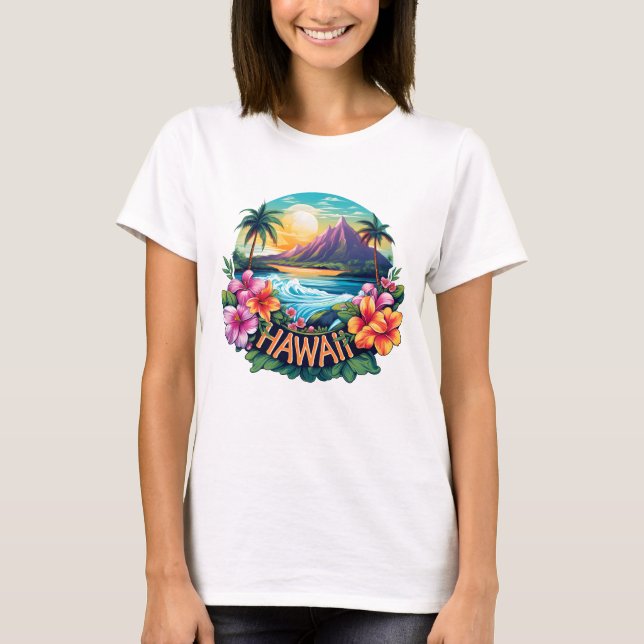 T-shirt Hawaii Aloha Tropical Beach Mountains (Devant)