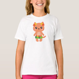 T-shirt Hawaii Chat, Cute Chat, Orange Chat, Fleurs, Luau