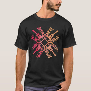 T-shirt Hawaii Mele Musique Courte Tribal Tatouage Ukulele