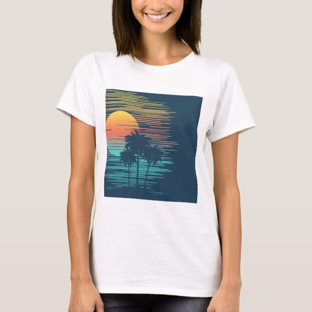 T-shirt Hawaii Sunset Sunrise Graphic Topic Forêt tropical (Devant)