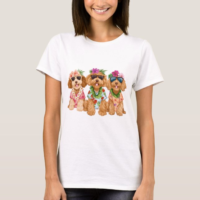 T-shirt Hawaiian Goldendoodle Dogs Flower Lei (Devant)