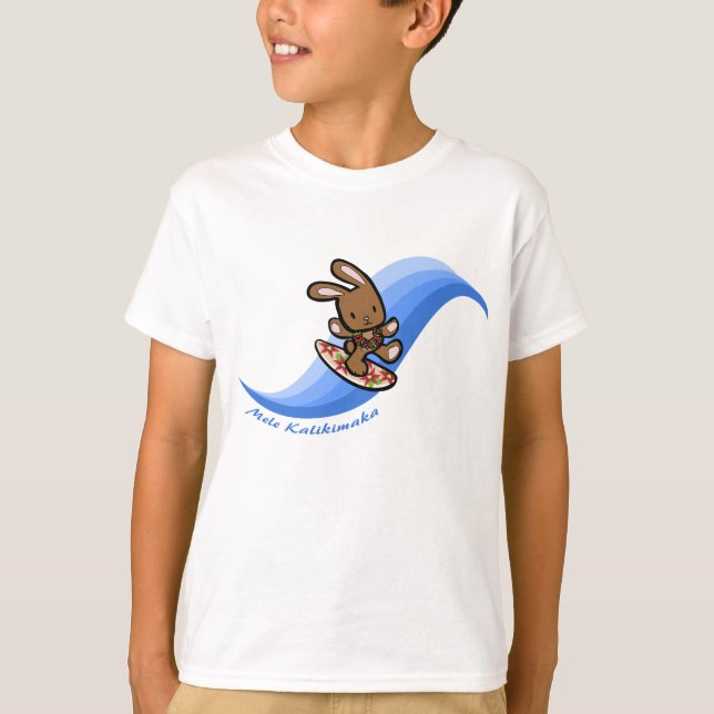 T-shirt Hawaiian Surfing Bunny Holiday Blue Cartoon Band (Devant)