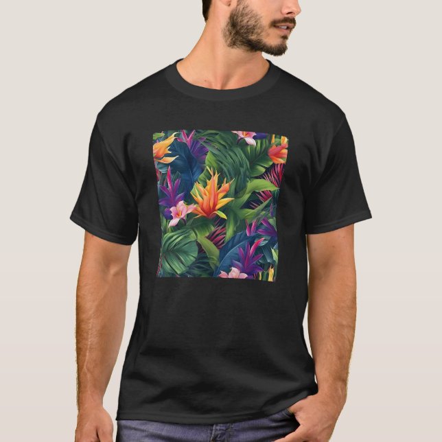 T-shirt Hawaiian Tropical Flower Leaf Pattern Beach Vacati (Devant)