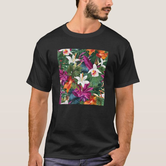 T-shirt Hawaiian Tropical Flower Leaf Pattern Beach Vacati (Devant)