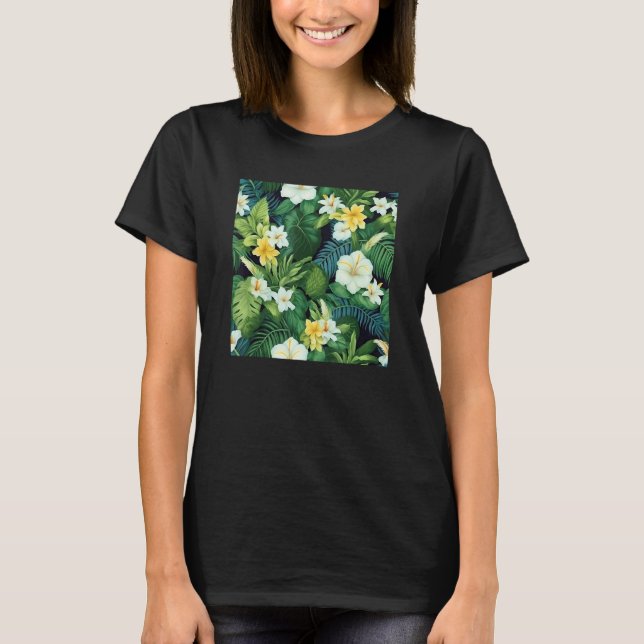 T-shirt Hawaiian Tropical Flower Leaf Pattern Beach Vacati (Devant)