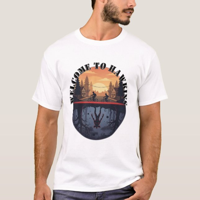 T-shirt Hawkins Upside-Down Split Scene (Devant)