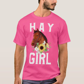 T-shirt Hay Girl Floral Horse Horseback équitation équestr