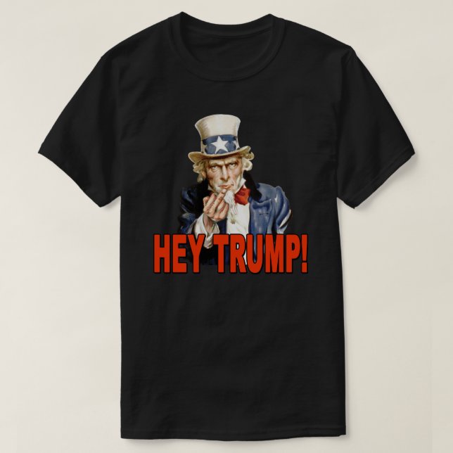 T-shirt Hé Trump ! Oncle Sam avec le doigt moyen anti-Trum (Design devant)