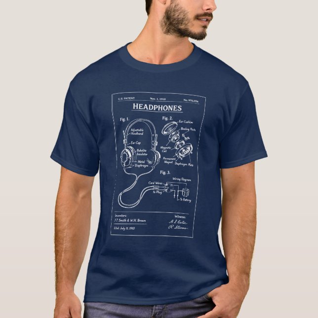T-shirt Headphones Patent Blueprint (Devant)