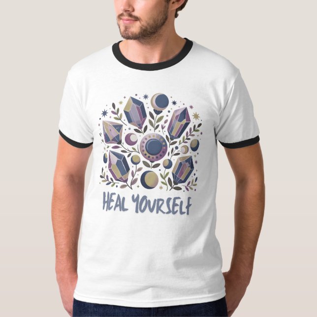 T-shirt Heal Yourself Ringer Tee - Celestial Crystal Shirt (Devant)