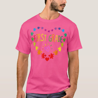 T-shirt Heart 100th Day Of 1st Grade Teacher Autism Awaren