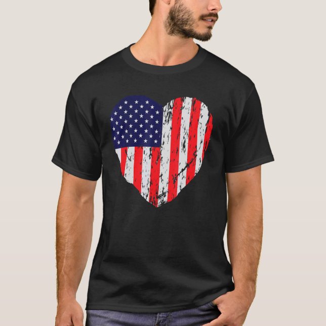 T-shirt Heart American Patriotic Forces Armées Usa Drapeau (Devant)