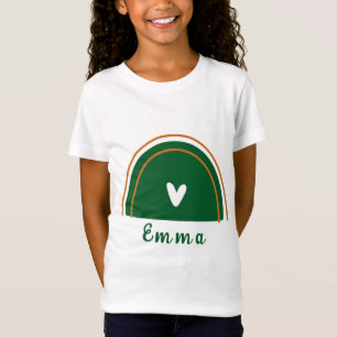 T-Shirt Heart Boho Green Rainbow avec nom personnalisé