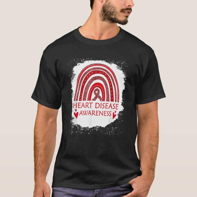 T-shirt Heart Disease Awareness Bleached Rainbow Red Ribbo (Devant)