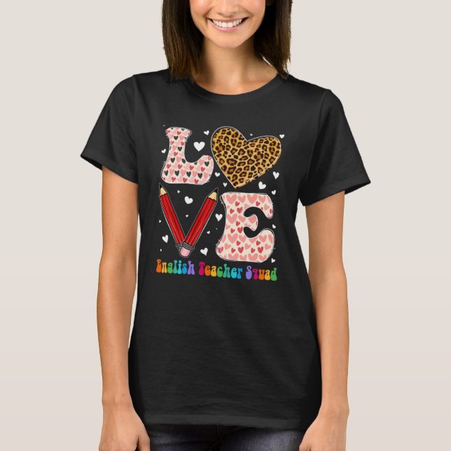T-shirt Heart English Teacher Squad Leopard Plaid Valentin (Devant)