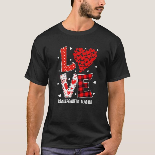 T-shirt Heart Love Kindergarten Teacher Red Plaid Valentin (Devant)