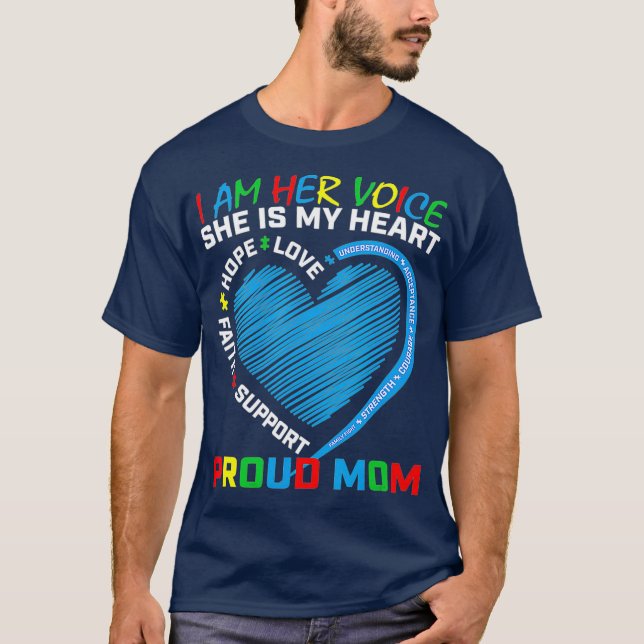 T-shirt Heart Sayers Mère Porter Bleu Fille Autisme (Devant)